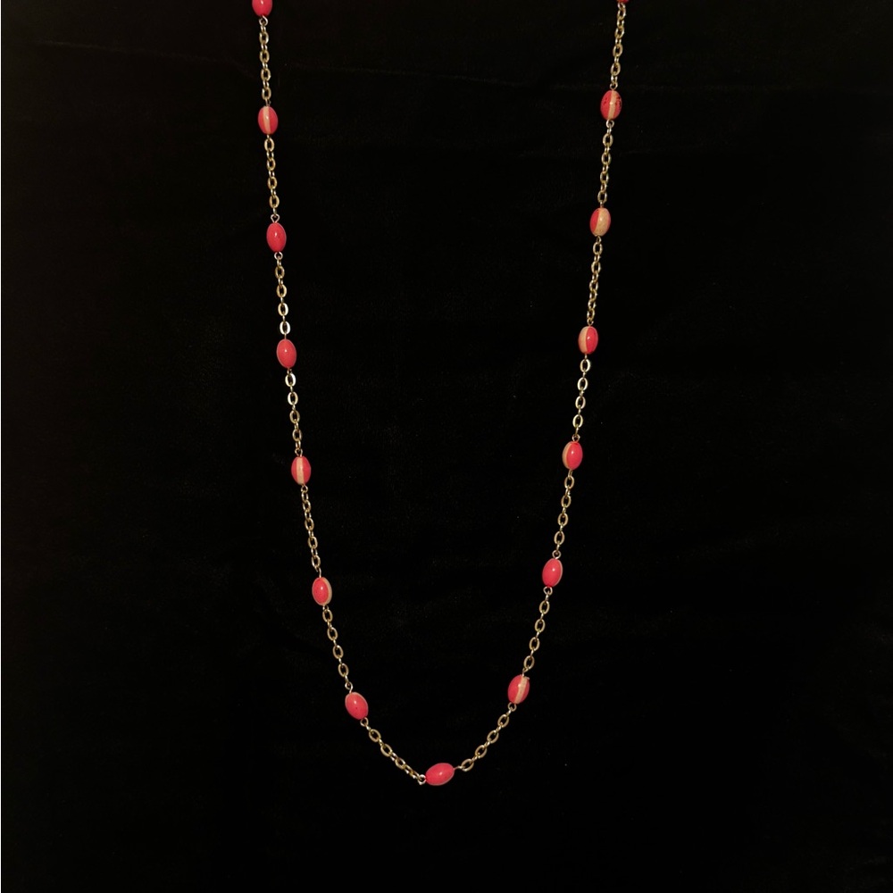 Pink/White Gold-tone Chain Necklace. - Picture 2 of 7